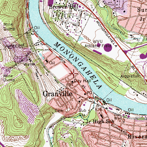 Topographic Map of Granville, WV