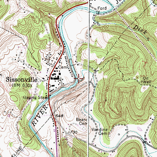 Topographic Map of Grapevine Creek, WV