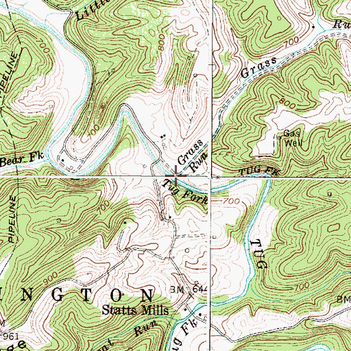 Topographic Map of Grass Run, WV