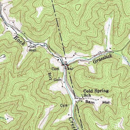 Topographic Map of Grasslick Branch, WV