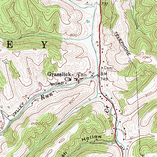 Topographic Map of Grasslick Church, WV