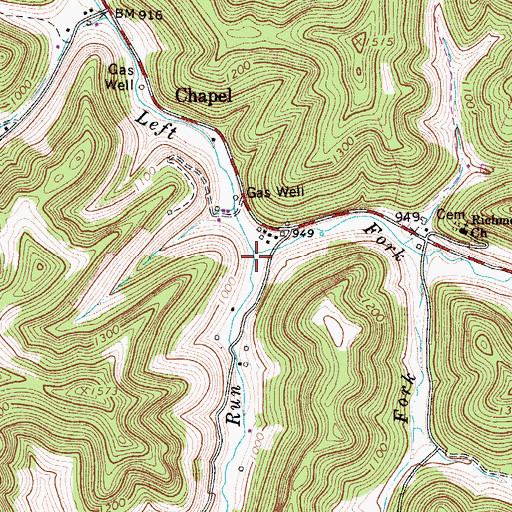 Topographic Map of Grasslick Run, WV