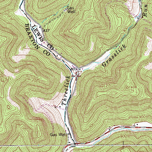 Topographic Map of Grasslick Run, WV