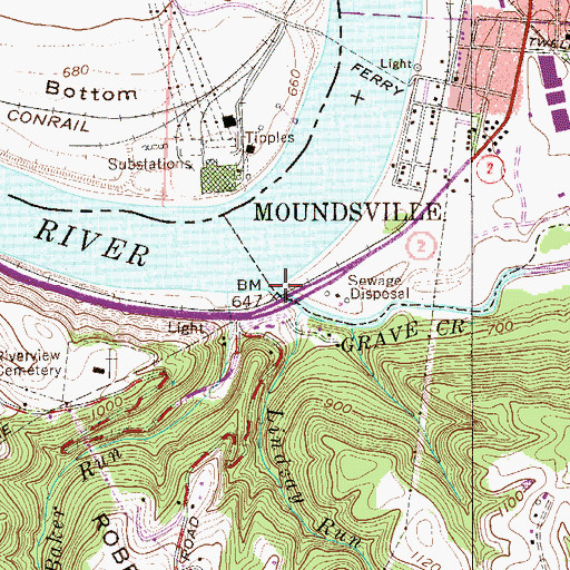Topographic Map of Grave Creek, WV