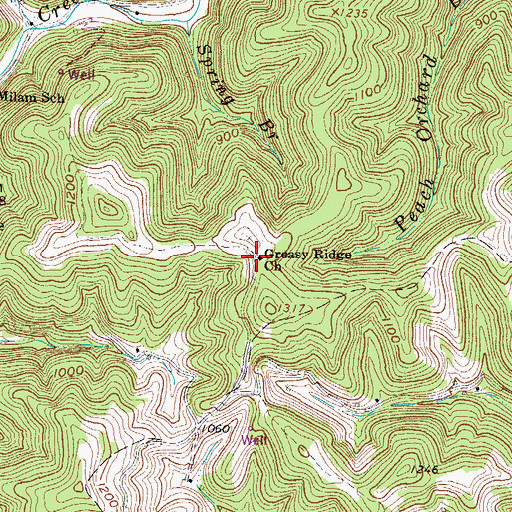 Topographic Map of Greasy Ridge Church, WV