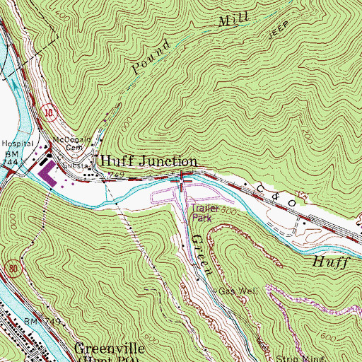 Topographic Map of Green Branch, WV