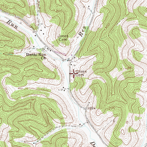 Topographic Map of Green Cemetery, WV