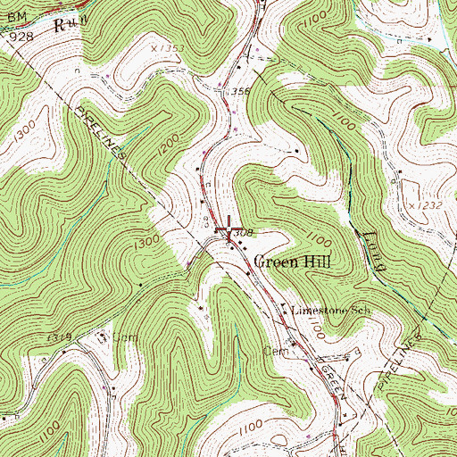 Topographic Map of Green Hill, WV