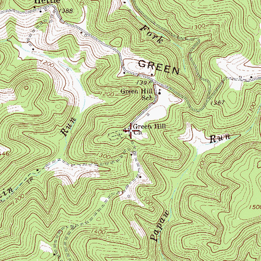 Topographic Map of Green Hill Church, WV