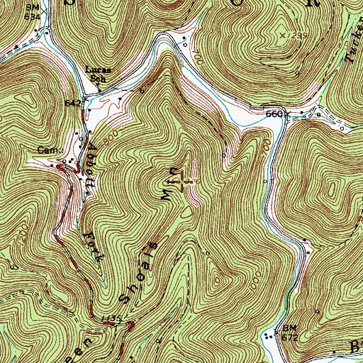 Topographic Map of Green Shoals Mountain, WV