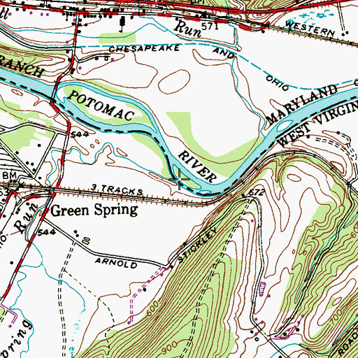 Topographic Map of Green Spring Run, WV