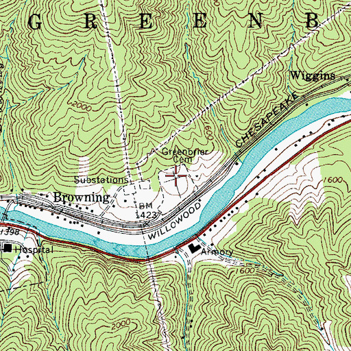 Topographic Map of Greenbrier Cemetery, WV
