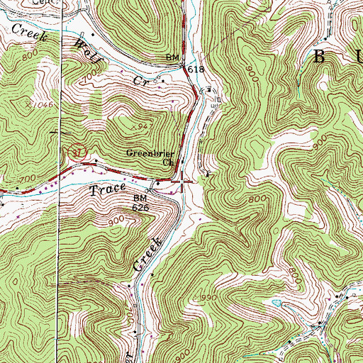 Topographic Map of Greenbrier Creek, WV