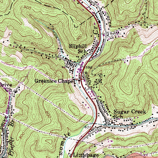 Topographic Map of Greenlee Chapel, WV