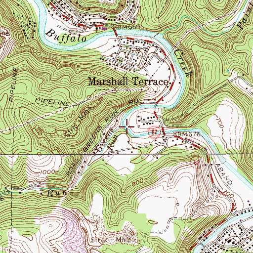 Topographic Map of Greens Run, WV