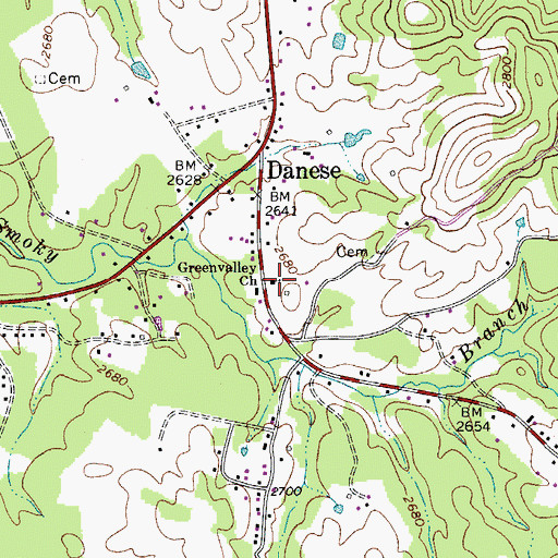 Topographic Map of Greenvalley Church, WV
