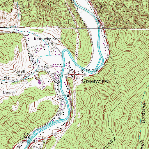 Topographic Map of Greenview, WV