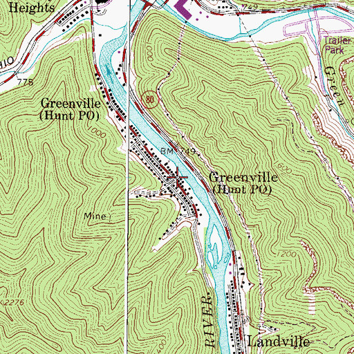 Topographic Map of Greenville, WV