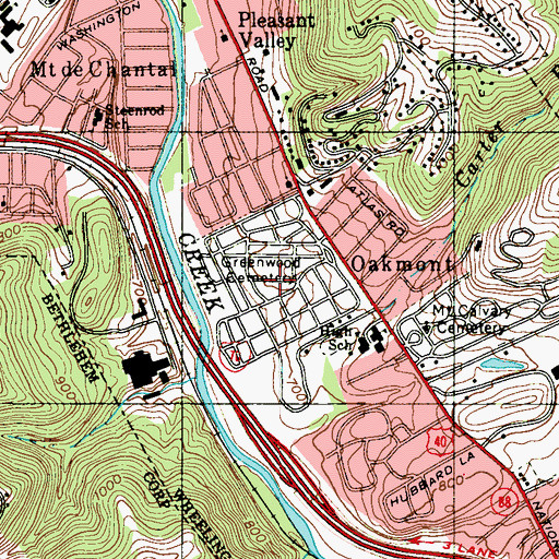 Topographic Map of Greenwood Cemetery, WV