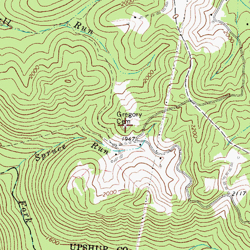 Topographic Map of Gregory Cemetery, WV