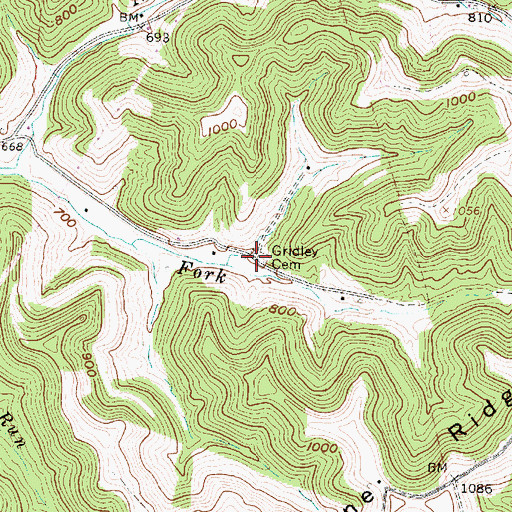 Topographic Map of Gridley Cemetery, WV