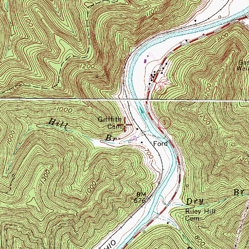 Topographic Map of Griffith Cemetery, WV