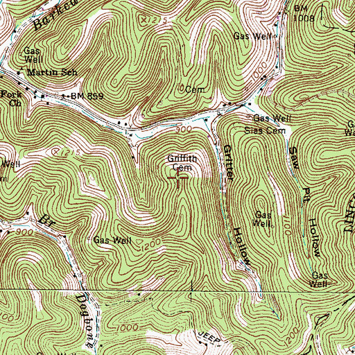 Topographic Map of Griffith Cemetery, WV