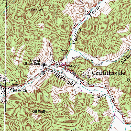 Topographic Map of Griffithsville, WV