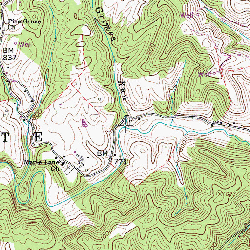 Topographic Map of Grimes Run, WV