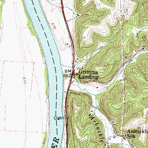 Topographic Map of Grimms Landing, WV