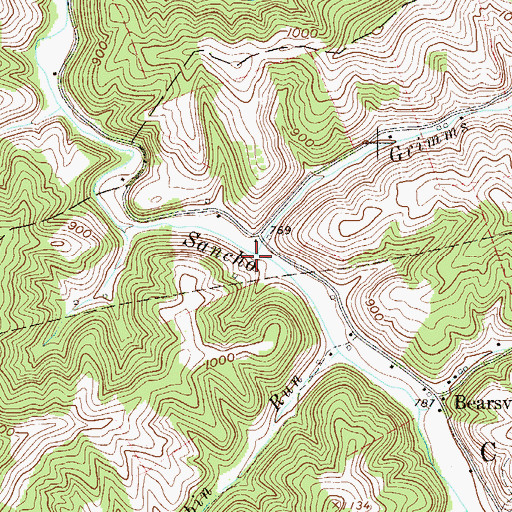 Topographic Map of Grimms Run, WV