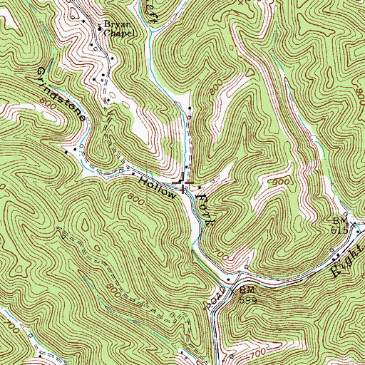 Topographic Map of Grindstone Hollow, WV
