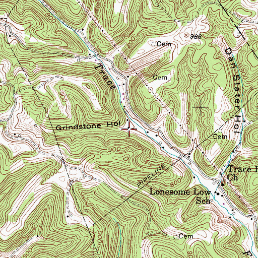 Topographic Map of Grindstone Hollow, WV