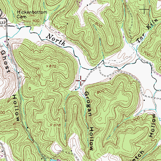 Topographic Map of Grogan Hollow, WV