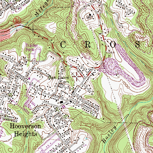 Topographic Map of Oak Grove Cemetery, WV