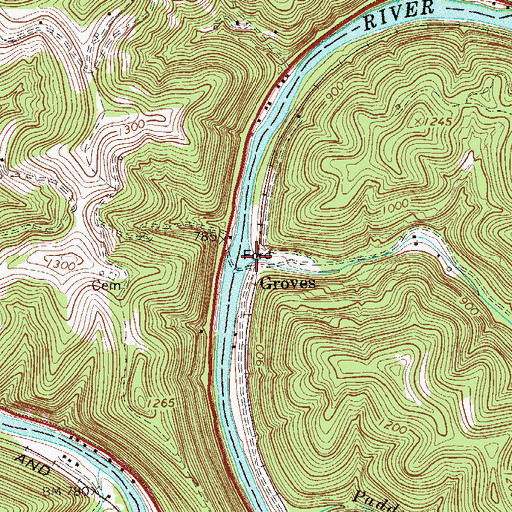 Topographic Map of Groves Creek, WV