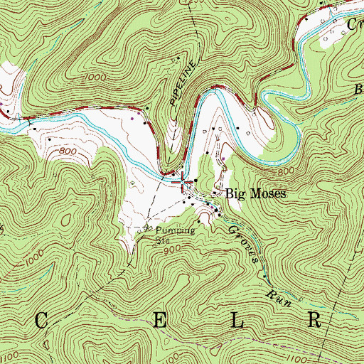 Topographic Map of Groves Run, WV