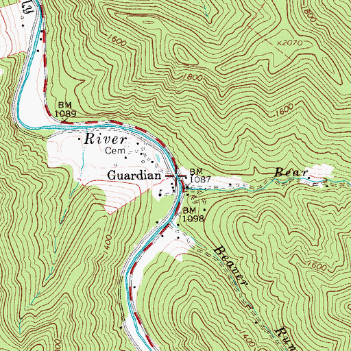Topographic Map of Guardian, WV