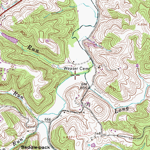 Topographic Map of Gunners Run, WV