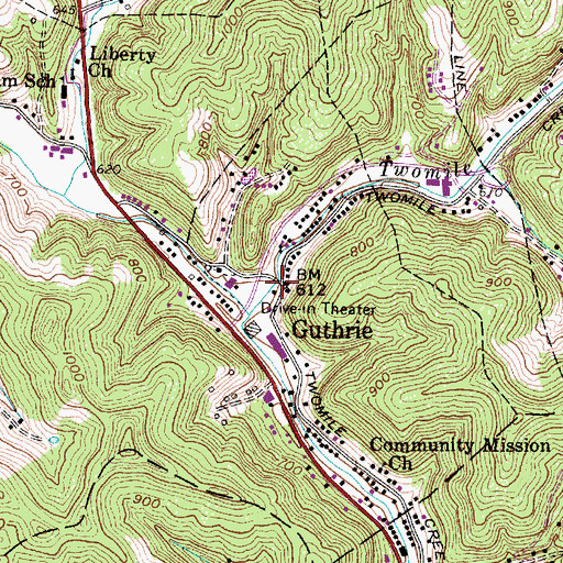 Topographic Map of Guthrie, WV