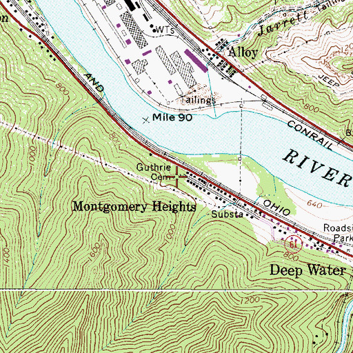Topographic Map of Guthrie Cemetery, WV