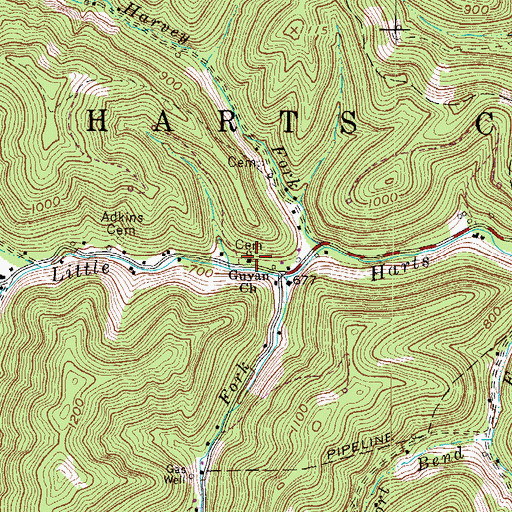 Topographic Map of Guyan Church, WV
