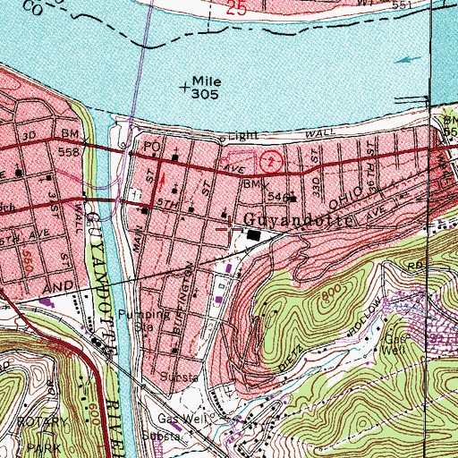 Topographic Map of Guyandotte, WV