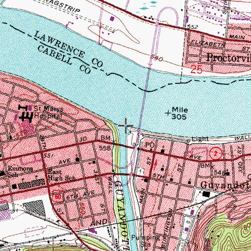 Topographic Map of Guyandotte River, WV