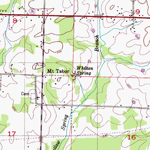 Topographic Map of Whitten Spring, AL