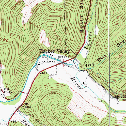Topographic Map of Hacker Valley, WV