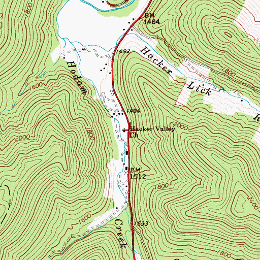 Topographic Map of Hacker Valley Church, WV