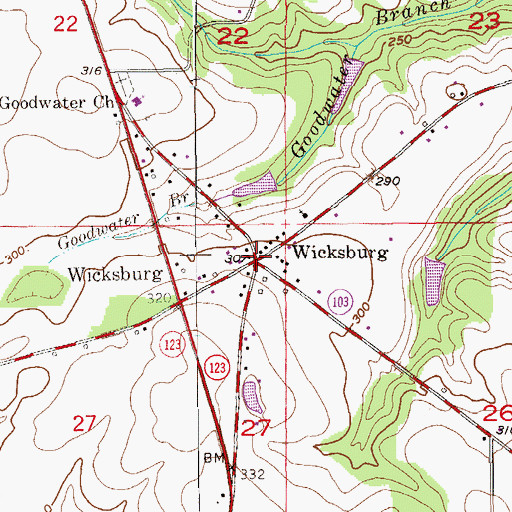 Topographic Map of Wicksburg, AL