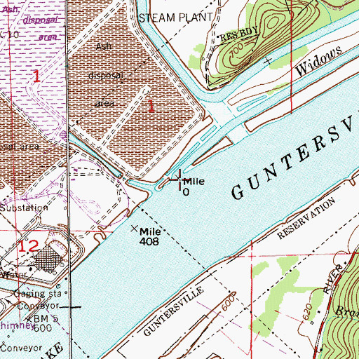 Topographic Map of Widows Creek, AL
