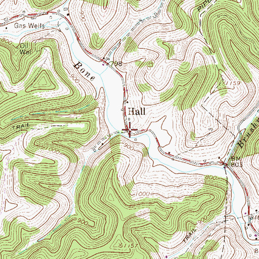 Topographic Map of Hall, WV